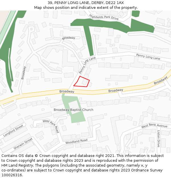 39, PENNY LONG LANE, DERBY, DE22 1AX: Location map and indicative extent of plot