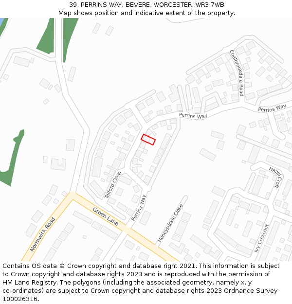 39, PERRINS WAY, BEVERE, WORCESTER, WR3 7WB: Location map and indicative extent of plot