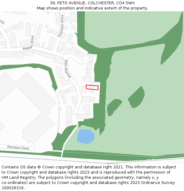 39, PETO AVENUE, COLCHESTER, CO4 5WH: Location map and indicative extent of plot
