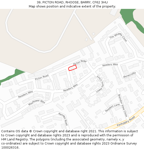 39, PICTON ROAD, RHOOSE, BARRY, CF62 3HU: Location map and indicative extent of plot