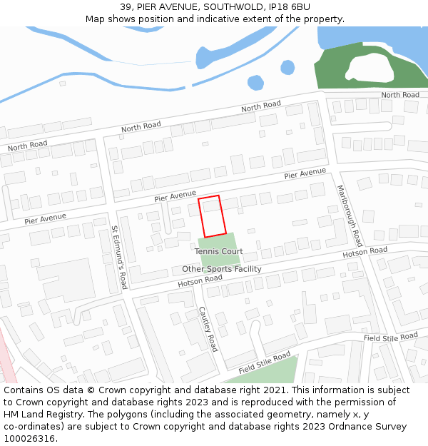 39, PIER AVENUE, SOUTHWOLD, IP18 6BU: Location map and indicative extent of plot