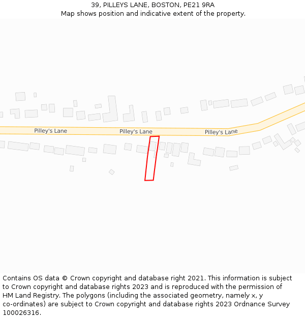 39, PILLEYS LANE, BOSTON, PE21 9RA: Location map and indicative extent of plot