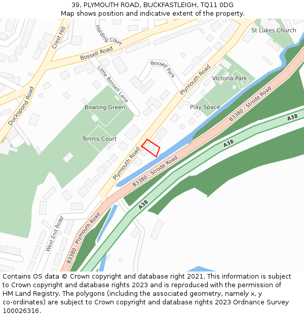 39, PLYMOUTH ROAD, BUCKFASTLEIGH, TQ11 0DG: Location map and indicative extent of plot