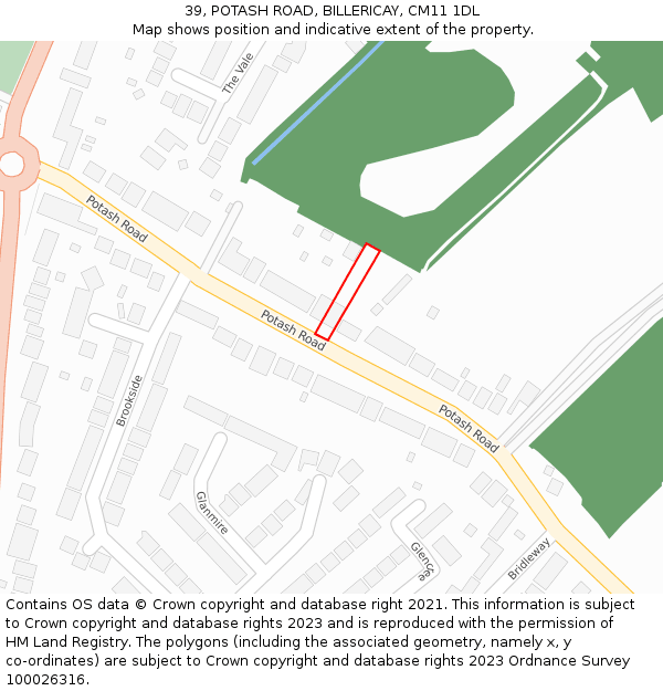 39, POTASH ROAD, BILLERICAY, CM11 1DL: Location map and indicative extent of plot