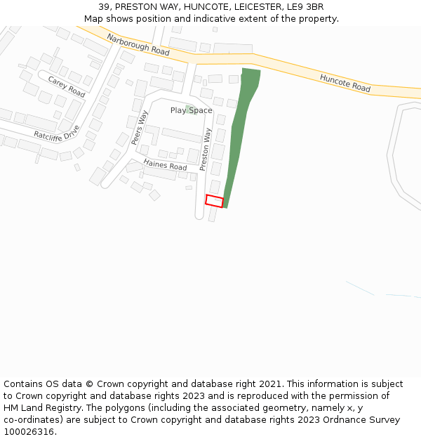 39, PRESTON WAY, HUNCOTE, LEICESTER, LE9 3BR: Location map and indicative extent of plot