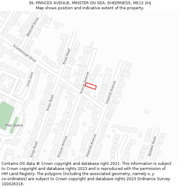 39, PRINCES AVENUE, MINSTER ON SEA, SHEERNESS, ME12 2HJ: Location map and indicative extent of plot