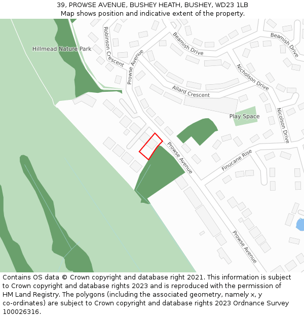 39, PROWSE AVENUE, BUSHEY HEATH, BUSHEY, WD23 1LB: Location map and indicative extent of plot