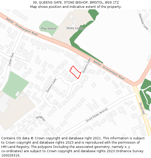 39, QUEENS GATE, STOKE BISHOP, BRISTOL, BS9 1TZ: Location map and indicative extent of plot