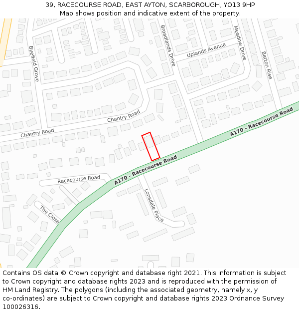 39, RACECOURSE ROAD, EAST AYTON, SCARBOROUGH, YO13 9HP: Location map and indicative extent of plot