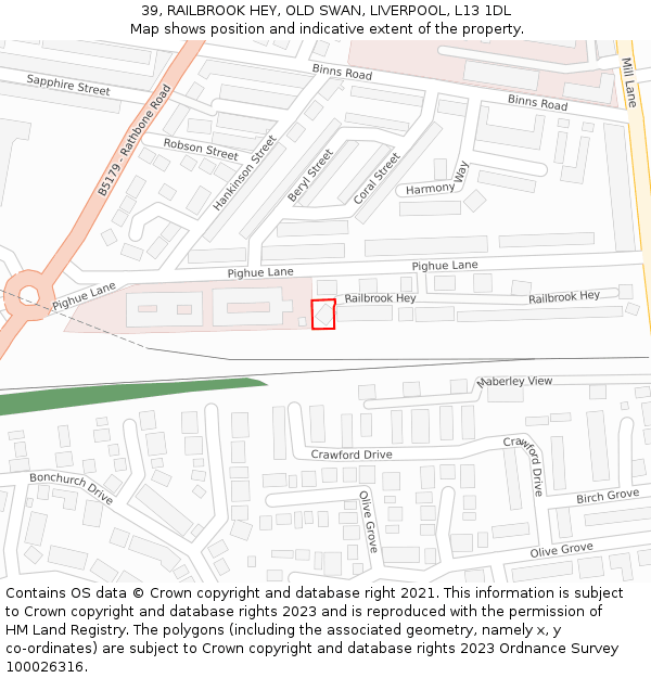 39, RAILBROOK HEY, OLD SWAN, LIVERPOOL, L13 1DL: Location map and indicative extent of plot