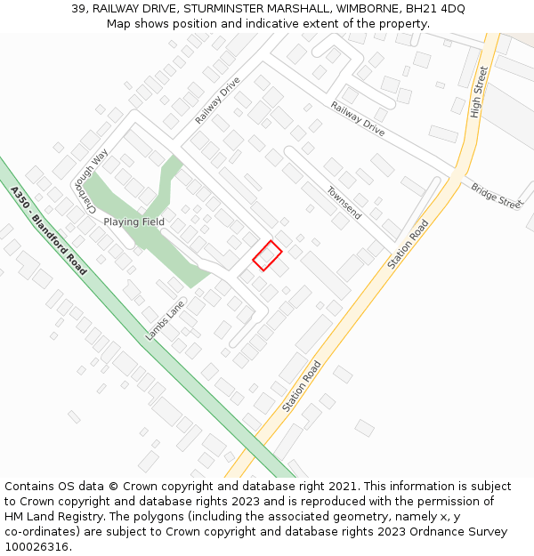 39, RAILWAY DRIVE, STURMINSTER MARSHALL, WIMBORNE, BH21 4DQ: Location map and indicative extent of plot