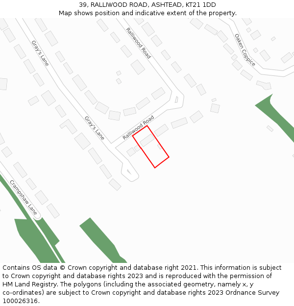 39, RALLIWOOD ROAD, ASHTEAD, KT21 1DD: Location map and indicative extent of plot