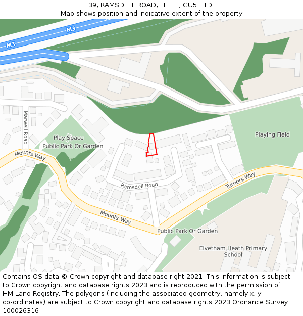 39, RAMSDELL ROAD, FLEET, GU51 1DE: Location map and indicative extent of plot
