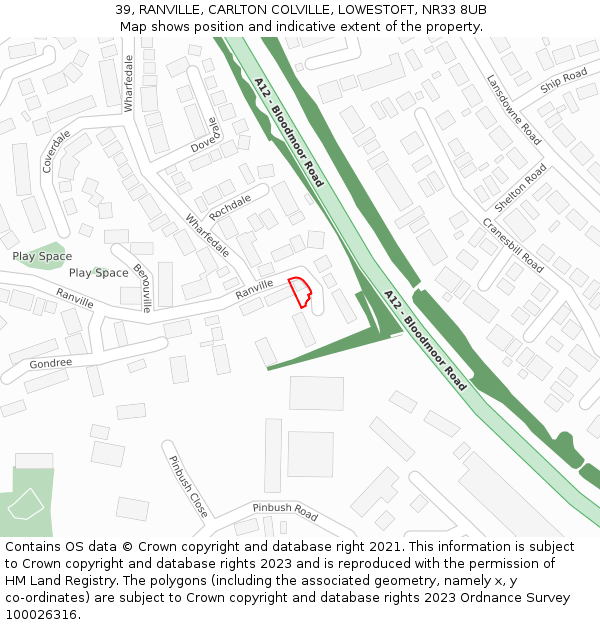39, RANVILLE, CARLTON COLVILLE, LOWESTOFT, NR33 8UB: Location map and indicative extent of plot