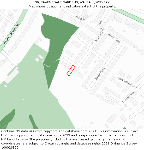 39, RAVENSDALE GARDENS, WALSALL, WS5 3PX: Location map and indicative extent of plot