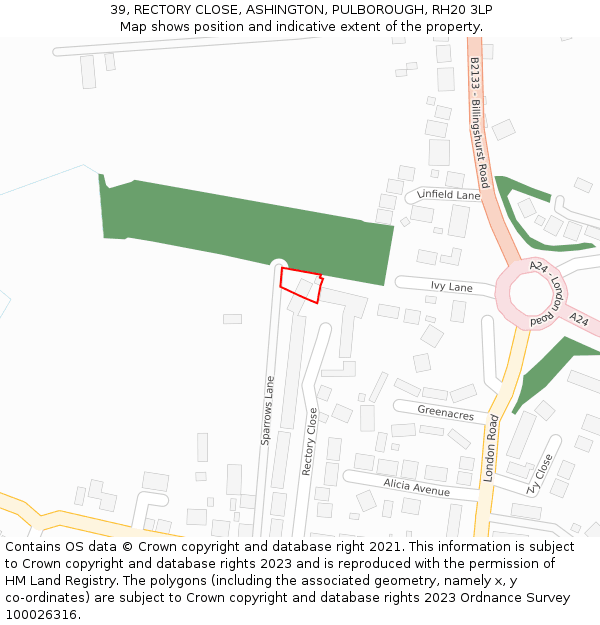 39, RECTORY CLOSE, ASHINGTON, PULBOROUGH, RH20 3LP: Location map and indicative extent of plot