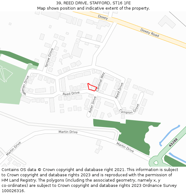 39, REED DRIVE, STAFFORD, ST16 1FE: Location map and indicative extent of plot