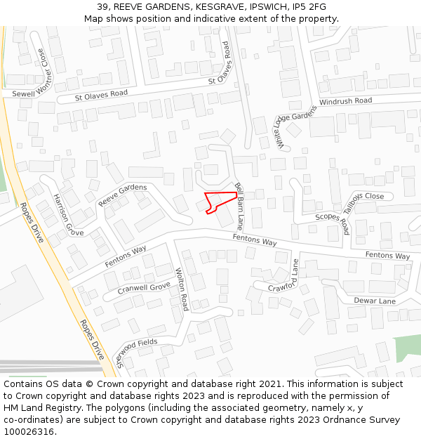 39, REEVE GARDENS, KESGRAVE, IPSWICH, IP5 2FG: Location map and indicative extent of plot