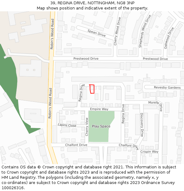39, REGINA DRIVE, NOTTINGHAM, NG8 3NP: Location map and indicative extent of plot
