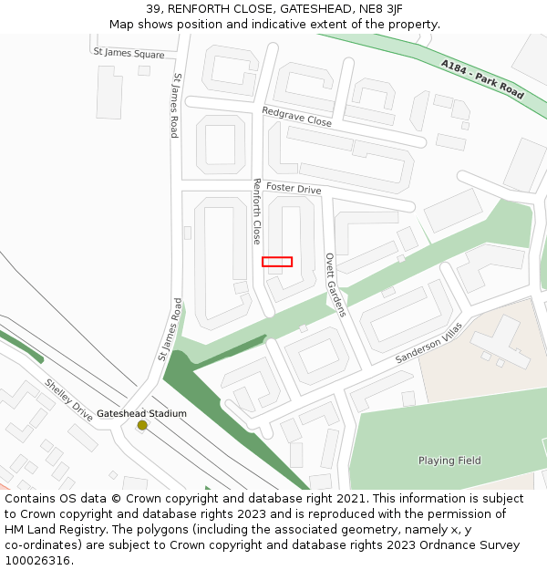 39, RENFORTH CLOSE, GATESHEAD, NE8 3JF: Location map and indicative extent of plot
