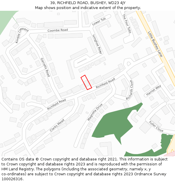 39, RICHFIELD ROAD, BUSHEY, WD23 4JY: Location map and indicative extent of plot