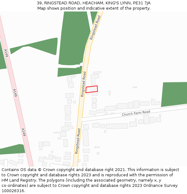 39, RINGSTEAD ROAD, HEACHAM, KING'S LYNN, PE31 7JA: Location map and indicative extent of plot