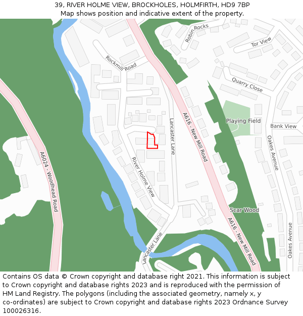 39, RIVER HOLME VIEW, BROCKHOLES, HOLMFIRTH, HD9 7BP: Location map and indicative extent of plot
