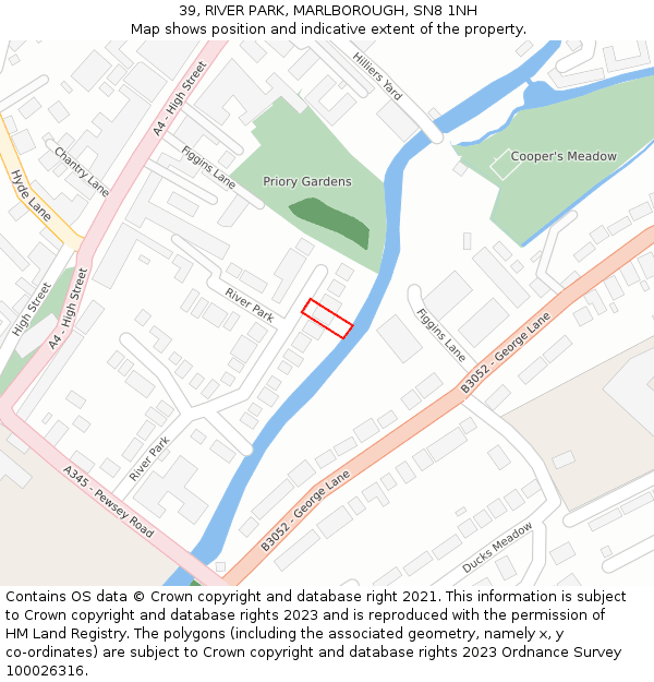 39, RIVER PARK, MARLBOROUGH, SN8 1NH: Location map and indicative extent of plot
