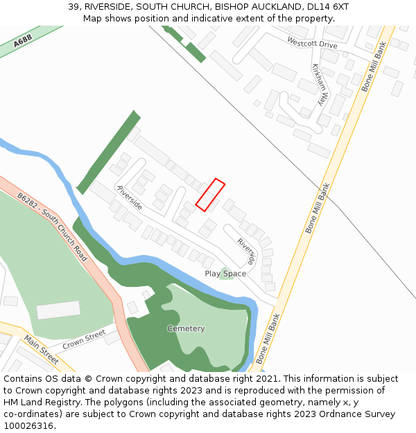 39, RIVERSIDE, SOUTH CHURCH, BISHOP AUCKLAND, DL14 6XT: Location map and indicative extent of plot