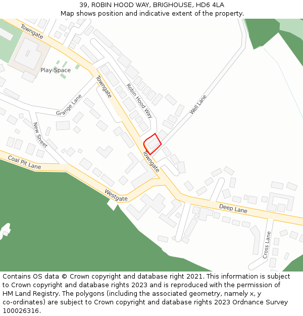 39, ROBIN HOOD WAY, BRIGHOUSE, HD6 4LA: Location map and indicative extent of plot