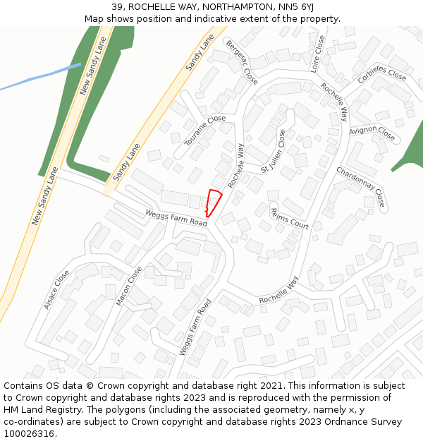 39, ROCHELLE WAY, NORTHAMPTON, NN5 6YJ: Location map and indicative extent of plot