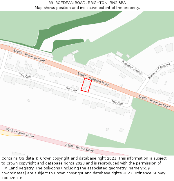 39, ROEDEAN ROAD, BRIGHTON, BN2 5RA: Location map and indicative extent of plot
