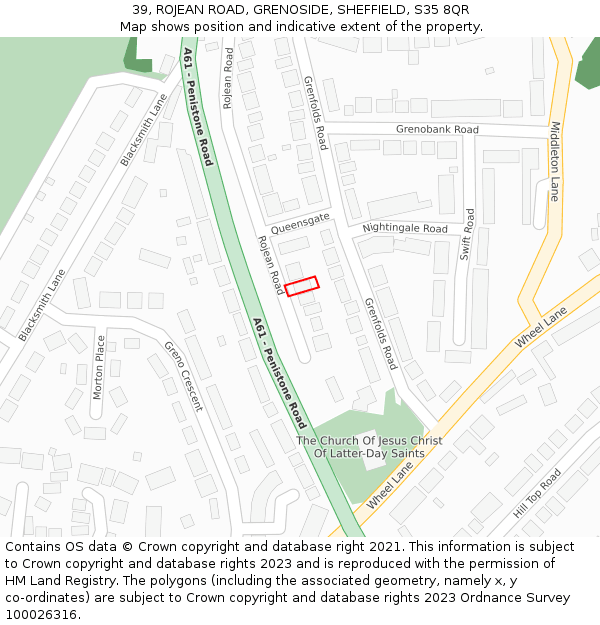 39, ROJEAN ROAD, GRENOSIDE, SHEFFIELD, S35 8QR: Location map and indicative extent of plot