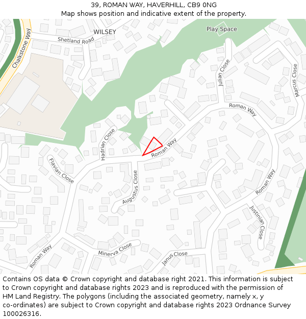 39, ROMAN WAY, HAVERHILL, CB9 0NG: Location map and indicative extent of plot