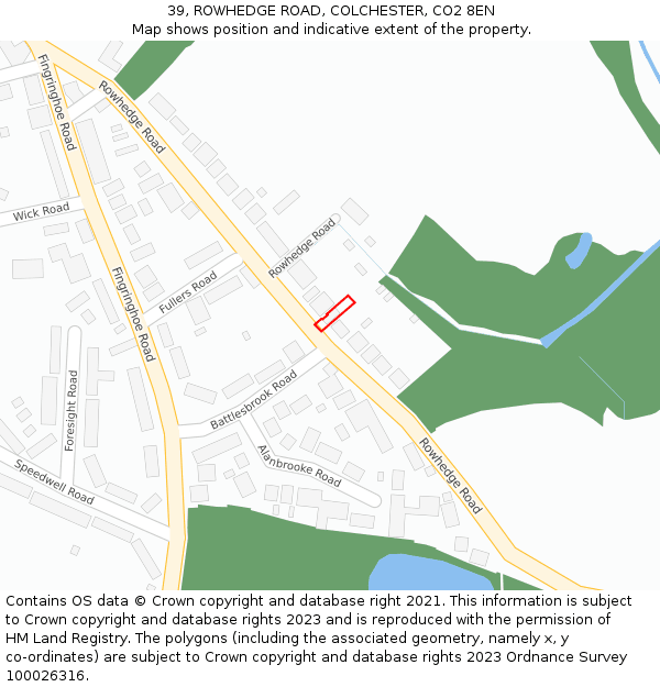 39, ROWHEDGE ROAD, COLCHESTER, CO2 8EN: Location map and indicative extent of plot