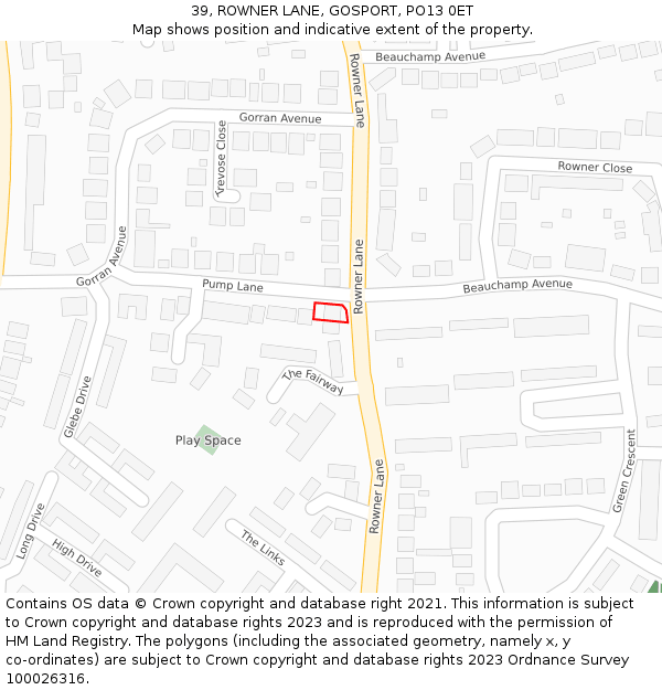 39, ROWNER LANE, GOSPORT, PO13 0ET: Location map and indicative extent of plot