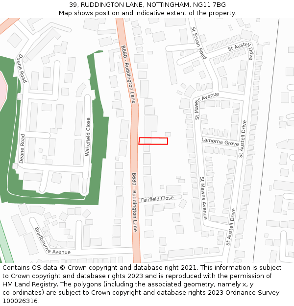 39, RUDDINGTON LANE, NOTTINGHAM, NG11 7BG: Location map and indicative extent of plot