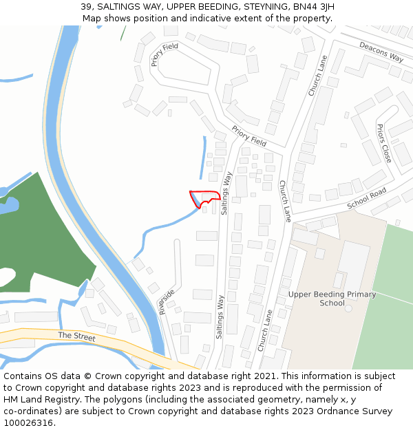 39, SALTINGS WAY, UPPER BEEDING, STEYNING, BN44 3JH: Location map and indicative extent of plot
