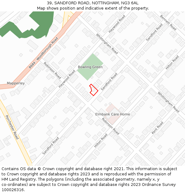 39, SANDFORD ROAD, NOTTINGHAM, NG3 6AL: Location map and indicative extent of plot