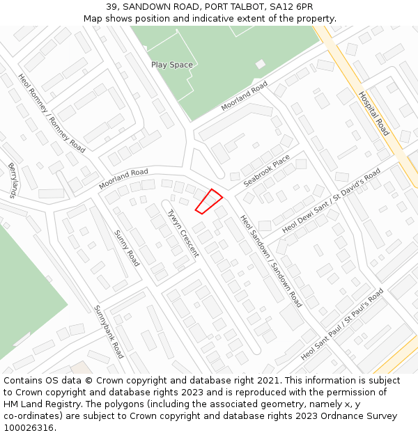 39, SANDOWN ROAD, PORT TALBOT, SA12 6PR: Location map and indicative extent of plot