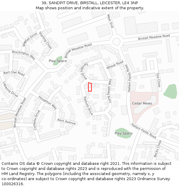39, SANDPIT DRIVE, BIRSTALL, LEICESTER, LE4 3NP: Location map and indicative extent of plot