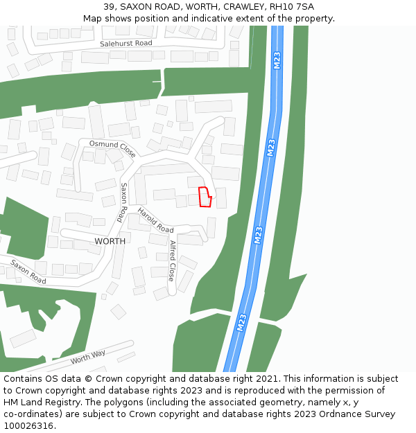 39, SAXON ROAD, WORTH, CRAWLEY, RH10 7SA: Location map and indicative extent of plot
