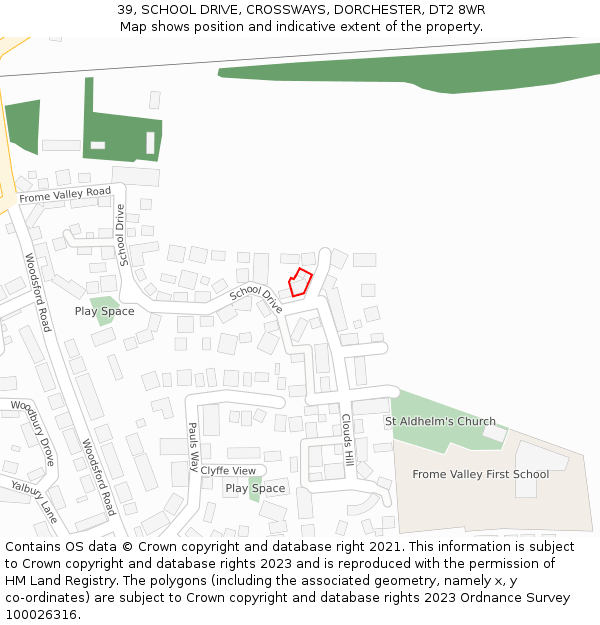 39, SCHOOL DRIVE, CROSSWAYS, DORCHESTER, DT2 8WR: Location map and indicative extent of plot