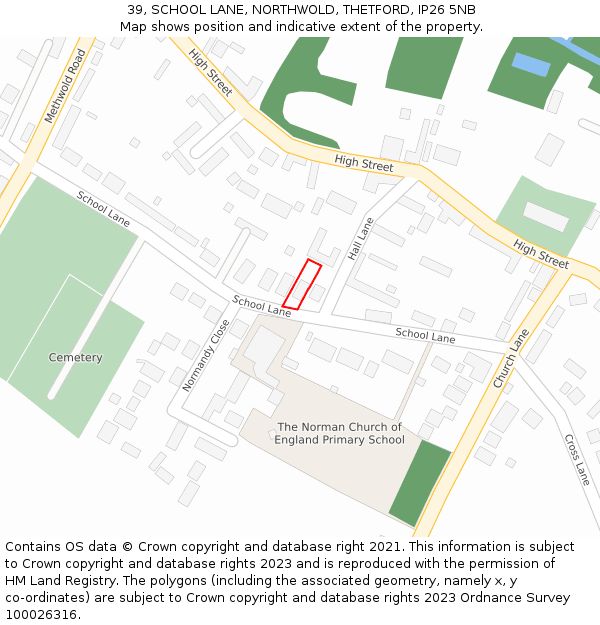 39, SCHOOL LANE, NORTHWOLD, THETFORD, IP26 5NB: Location map and indicative extent of plot