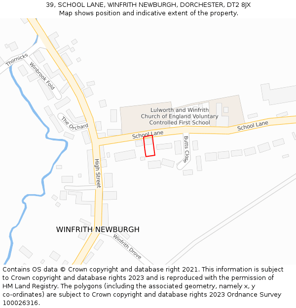 39, SCHOOL LANE, WINFRITH NEWBURGH, DORCHESTER, DT2 8JX: Location map and indicative extent of plot