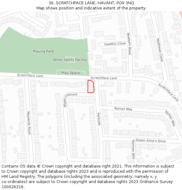39, SCRATCHFACE LANE, HAVANT, PO9 3NQ: Location map and indicative extent of plot