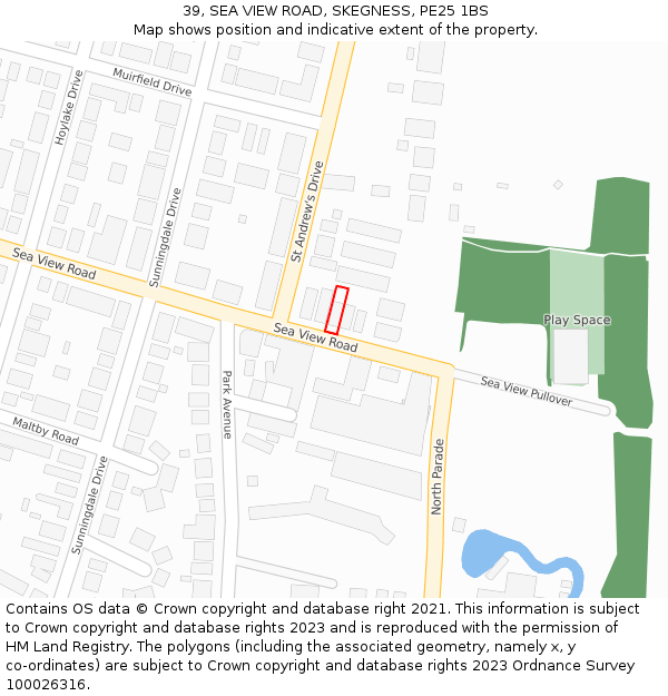 39, SEA VIEW ROAD, SKEGNESS, PE25 1BS: Location map and indicative extent of plot