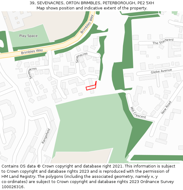 39, SEVENACRES, ORTON BRIMBLES, PETERBOROUGH, PE2 5XH: Location map and indicative extent of plot
