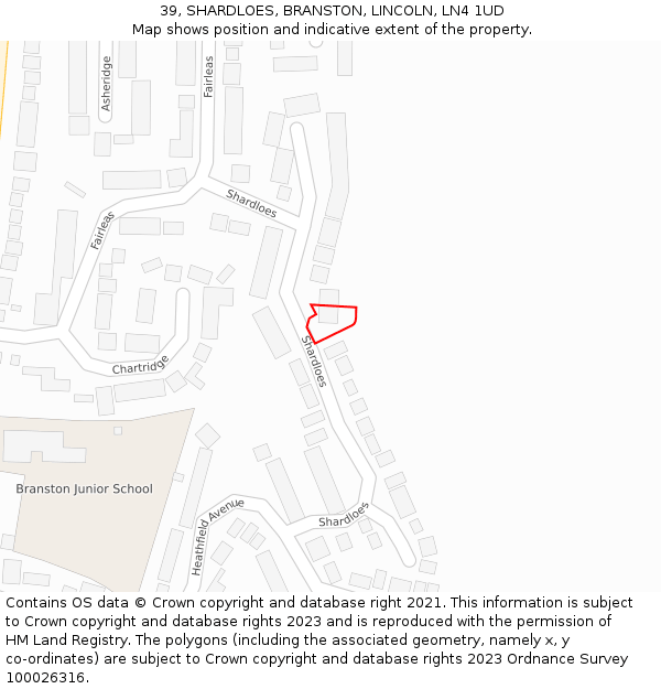 39, SHARDLOES, BRANSTON, LINCOLN, LN4 1UD: Location map and indicative extent of plot