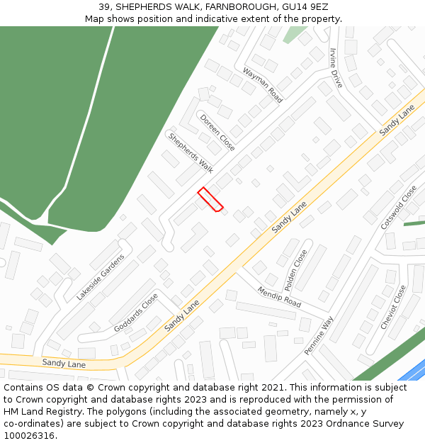 39, SHEPHERDS WALK, FARNBOROUGH, GU14 9EZ: Location map and indicative extent of plot